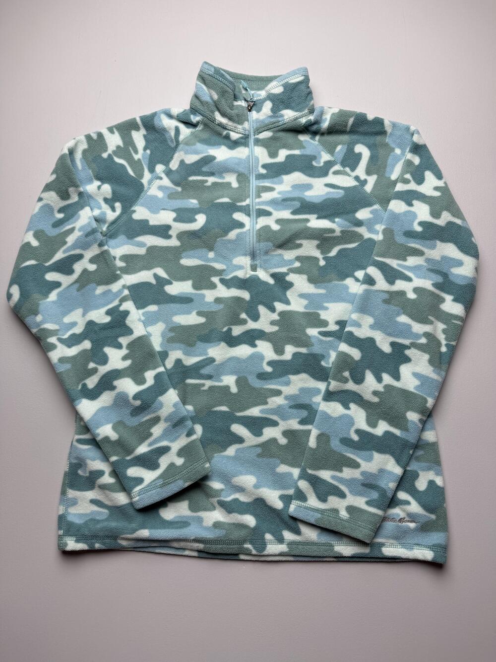 Eddie Bauer Pullover Womens Small Camouflage Fleece 1/4 Zip Mock Neck Sweater